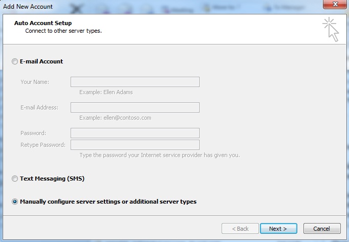 Select the Manually configure option