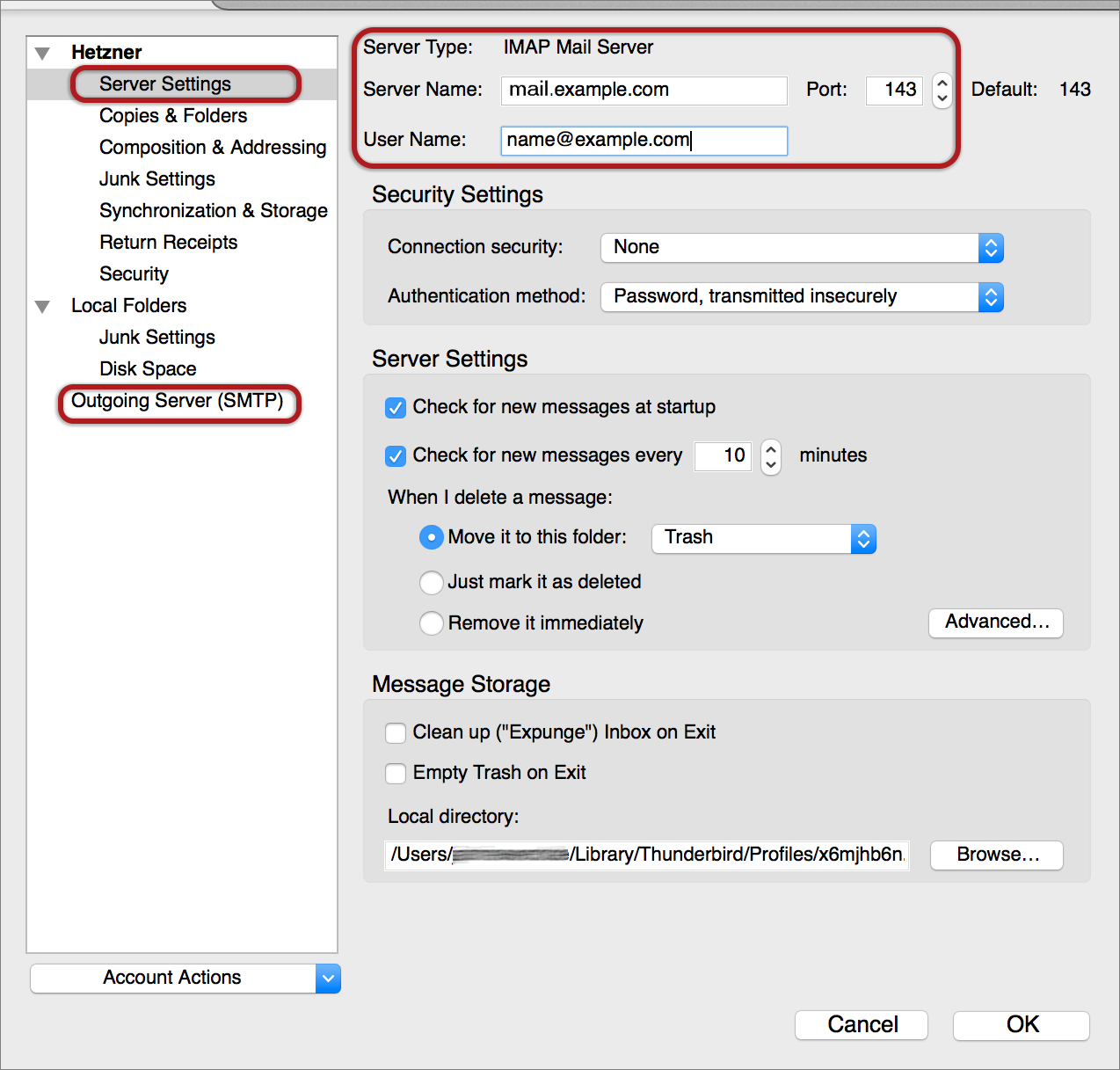 IMAP settings